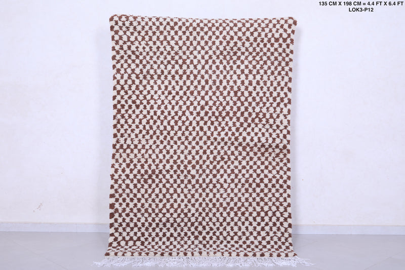 Brown and beige shaggy checkered rug 4.4 X 6.4 Feet