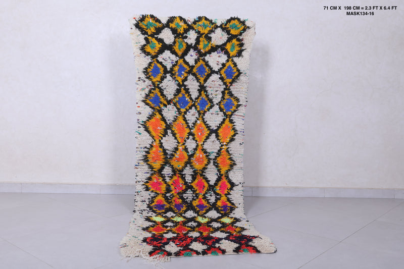 Moroccan Berber Rug – Vibrant Multicolor Diamond Design 2.3 x 6.4 ft