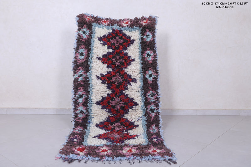 Moroccan berber rug 2.6 X 5.7 Feet - Boucherouite Rugs