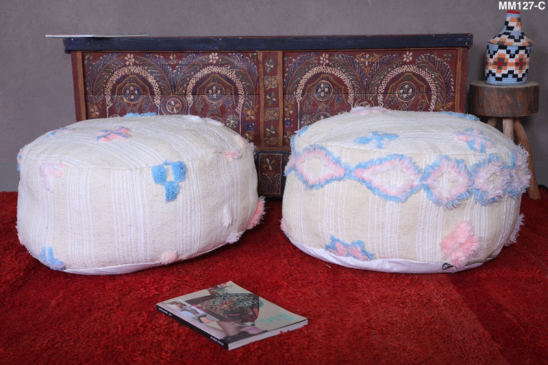 two Round Moroccan handmade kilim pouf