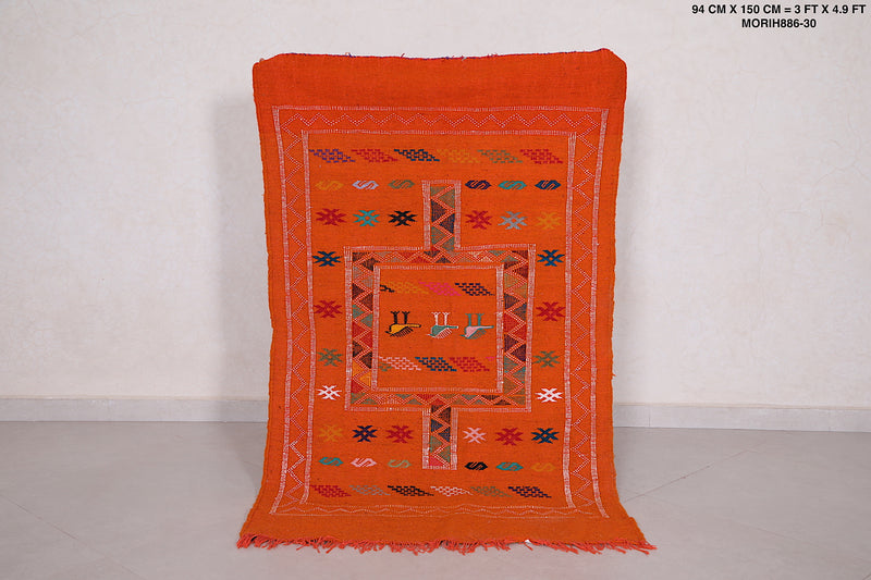 Orange Moroccan Kilim Rug 3 X 4.9 Feet