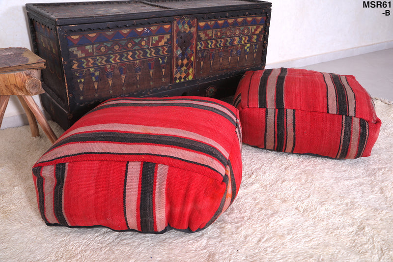 Two Berber Floor Poufs Ottoman for Home Decor - kilim poufs