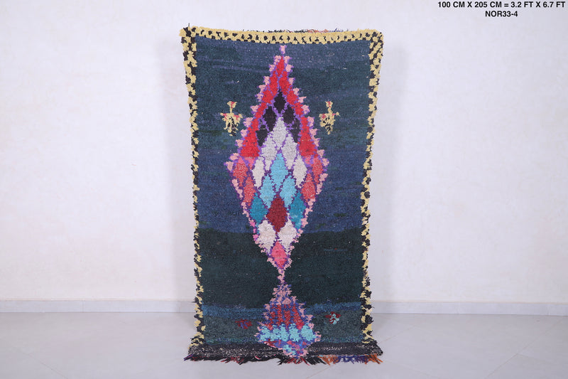 colorful boucherouite rug 3.2 X 6.7 Feet