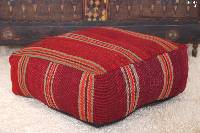 Vintage Kilim Ottoman woven red old rug - kilim poufs