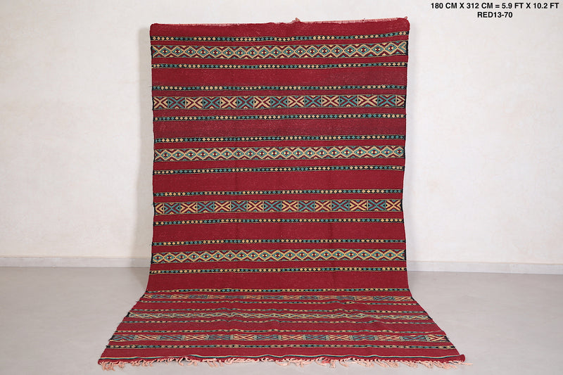 Handwoven bohemian kilim rug 5.9 ft x 10.2 ft