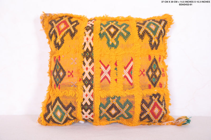 Yellow Moroccan pillow 14.5 INCHES X 15.3 INCHES