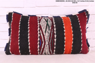 Dark Moroccan Striped Pillow 13.7 inches X 24.4 inches - kilim pillow