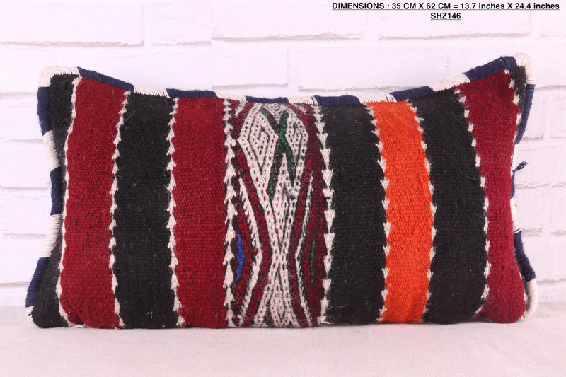 Dark Moroccan Striped Pillow 13.7 inches X 24.4 inches - kilim pillow