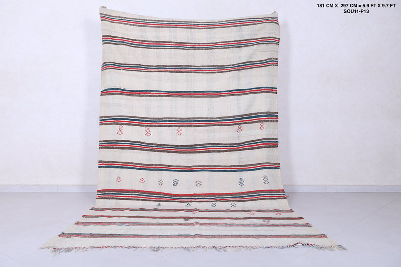 Vintage Handmade Berber Rug - 5.9 x 9.7 ft | Striped Moroccan Wool