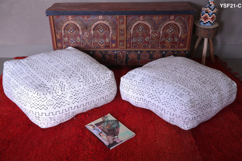 Two handwoven berber moroccan kilim poufs