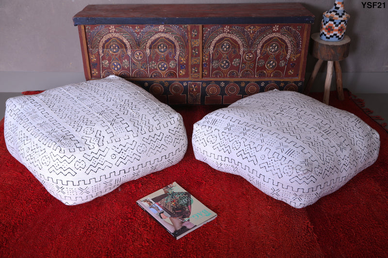 Two handwoven berber moroccan kilim poufs