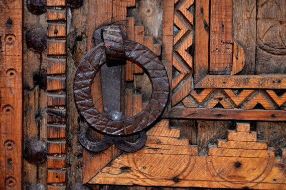 Large Antique Moroccan cedar , Berber Door 6.1 ft W x 6.5 ft H