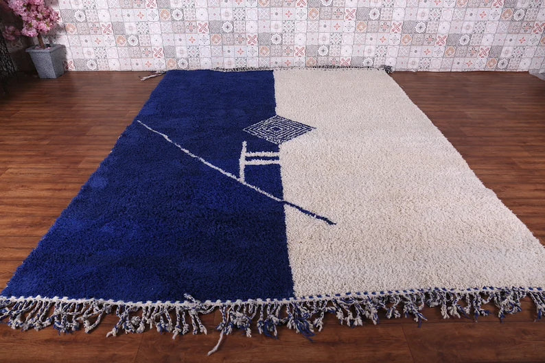 Custom Moroccan rug - Handmade berber rug - Blue and Beige Wool